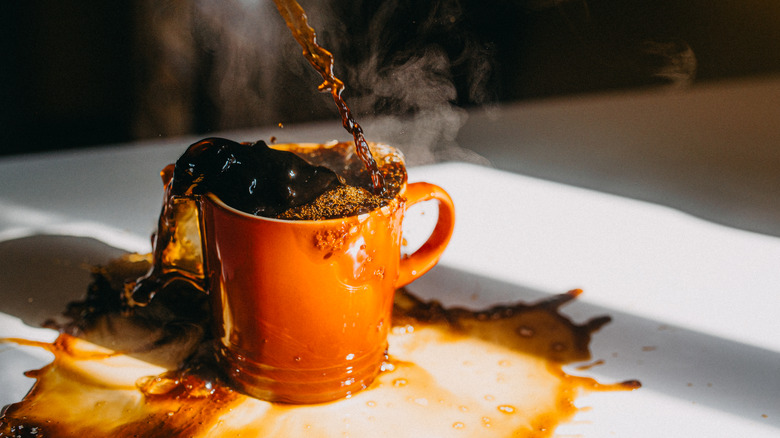 Coffee spilled on countertop