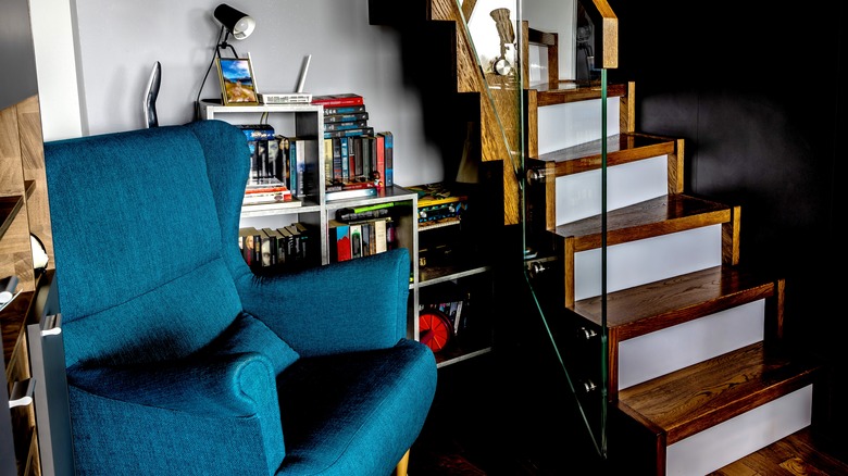 Bookshelves under stairs