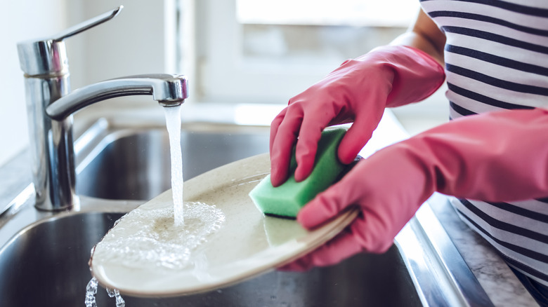 Washing dish with sponge