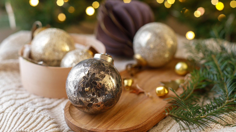 Christmas ornaments and gold accents