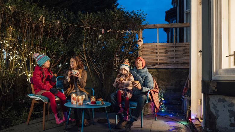 Family on outdoor patio