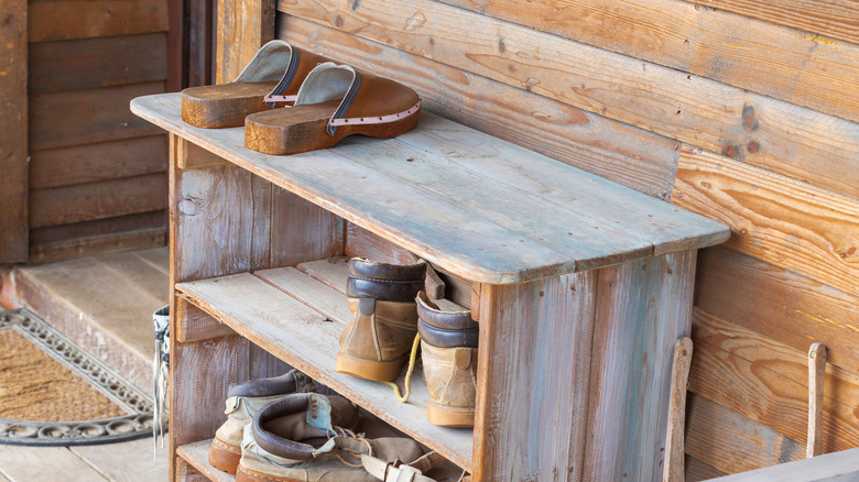 salvaged wood shoe rack