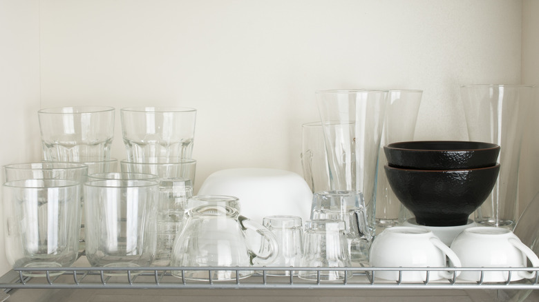 glassware on shelf