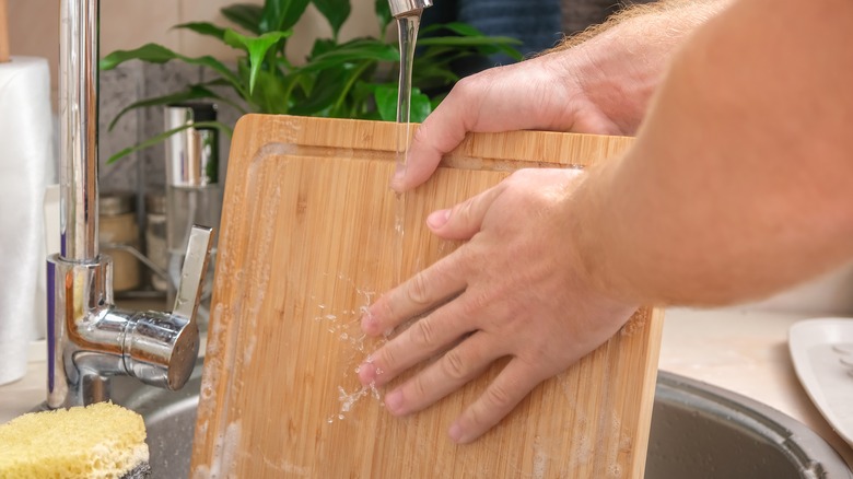 Washing a cutting board