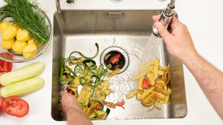 Putting food down garbage disposal