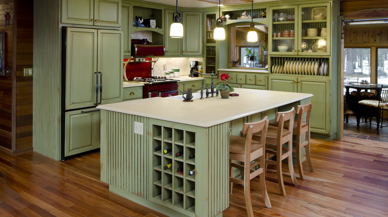 Green kitchen island