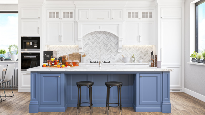 Blue kitchen island