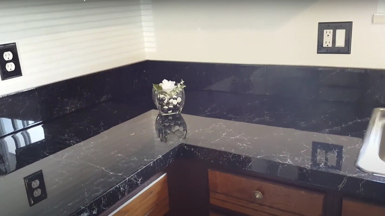 black marble countertop in kitchen 