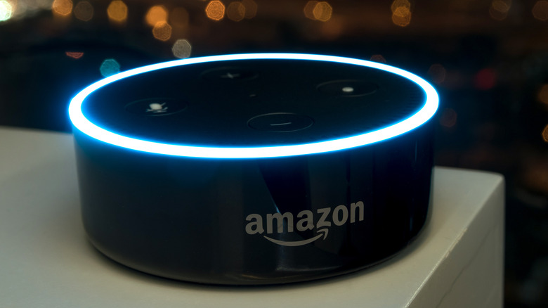 alexa at night on desk