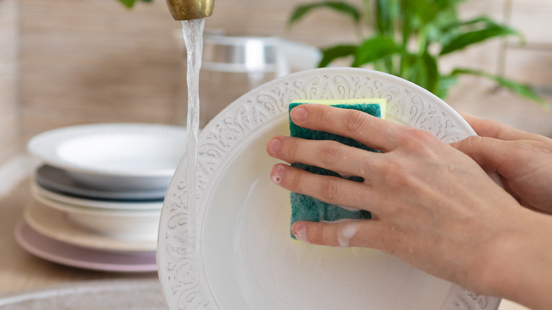 hand-washing dishes