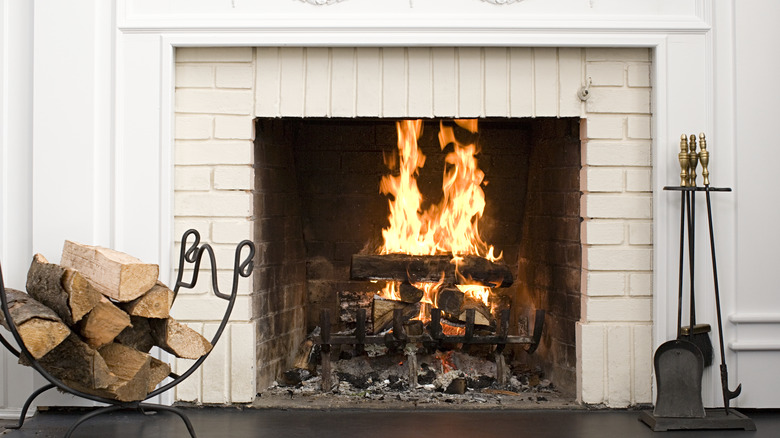 Traditional wood fireplace