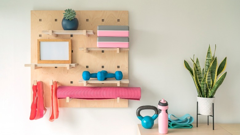 Storage for home gym accessories 