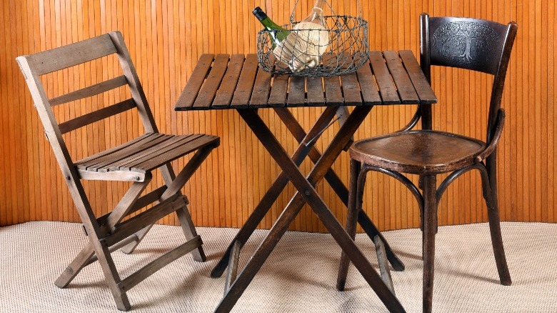 Mismatched wooden chairs and table