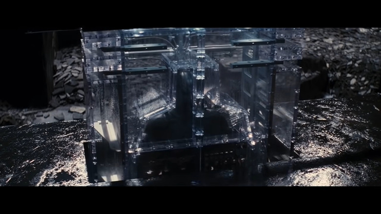 Batsuit in glass cage