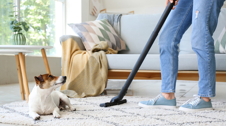 person hoovering house