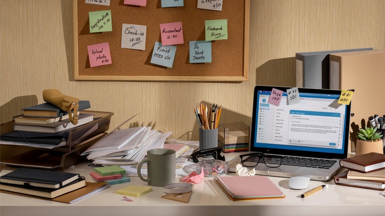 Messy office desk