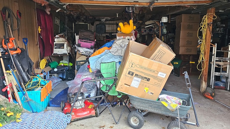 cluttered garage