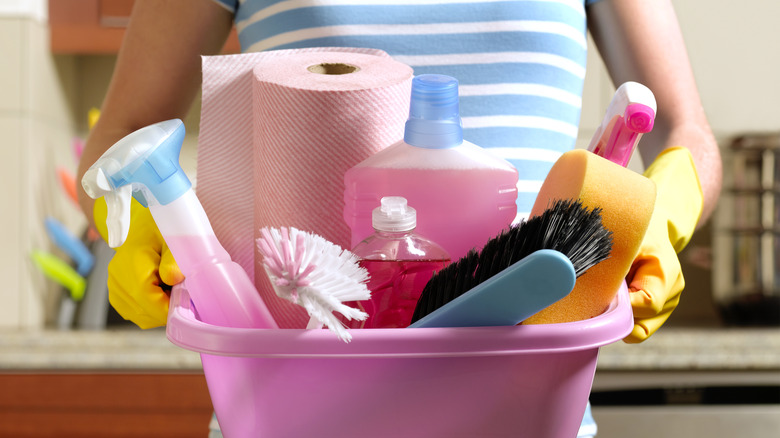 basket of cleaning supplies