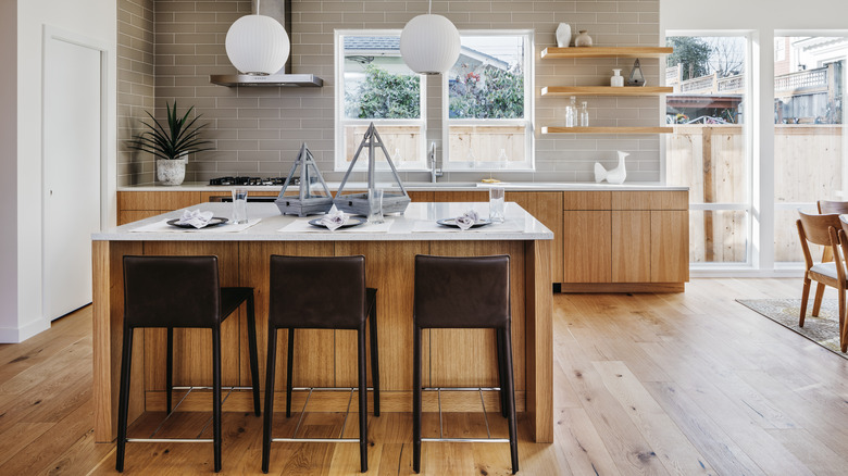 kitchen with floating shelves