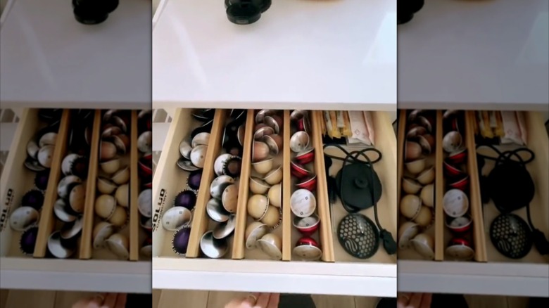 coffee pods in drawer organizer