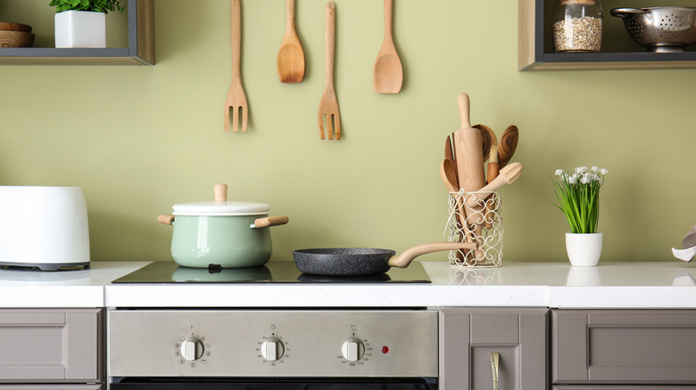 kitchen with green walls