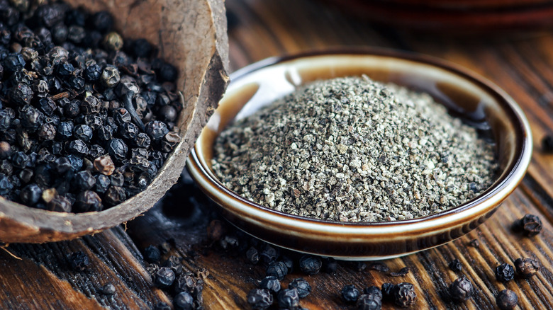 Black pepper in small bowl