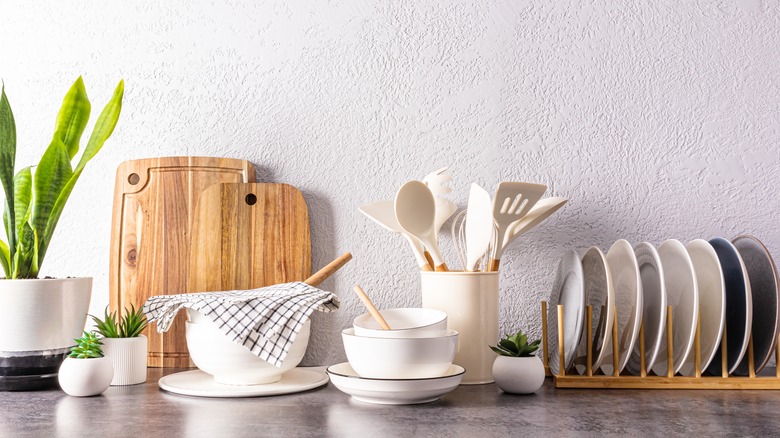 neutral kitchen utensils and dishes