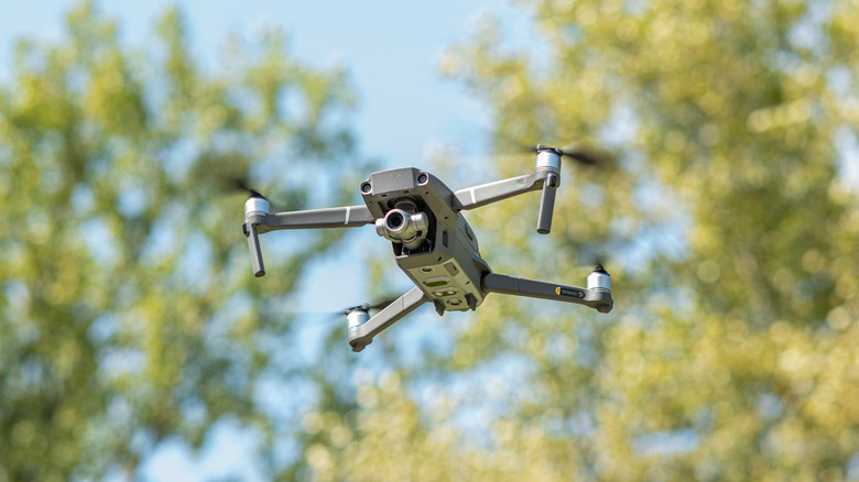 Close up of a drone hovering in the air