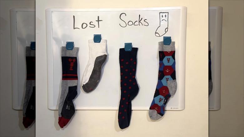 Lost socks clipped to board