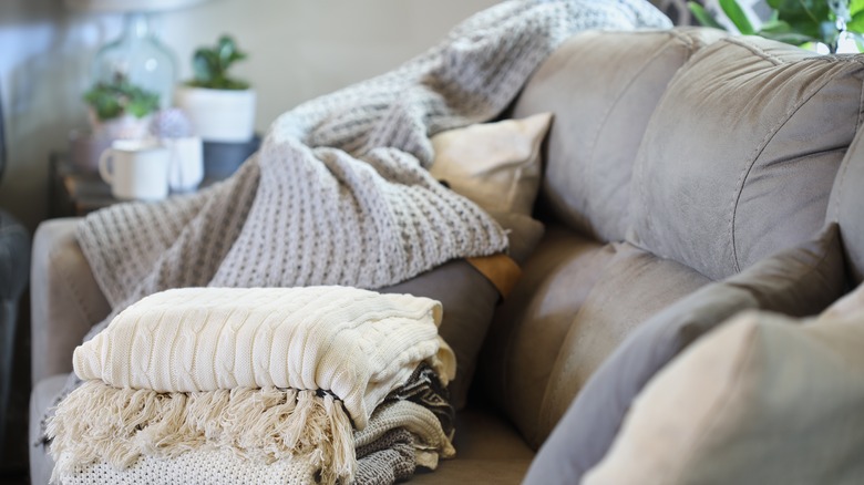 Blankets on a sofa