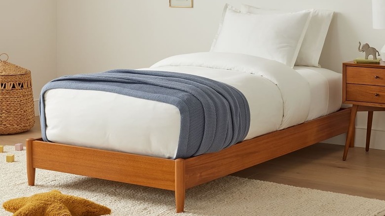 twin-sized wood bed frame