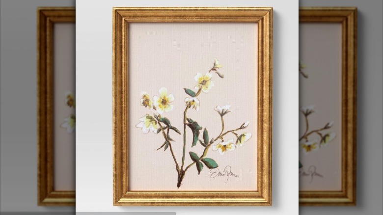 taupe wildflower painting in gold