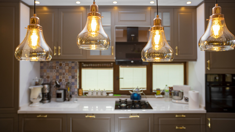 kitchen with edison bulb lighting