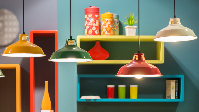 Vintage-style pendant lamps with colorful shades