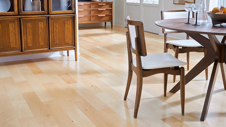 dining room with white hard maple flooring