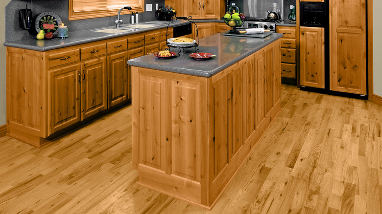 hickory hardwood in rustic wooden kitchen