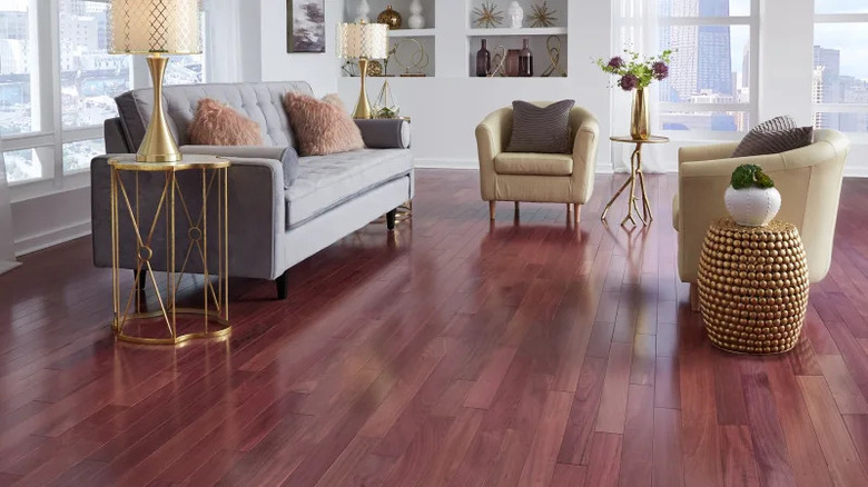 elegant living room with Purple Heart Hardwood Flooring