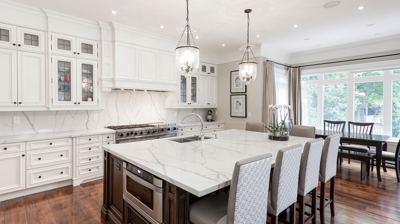 Marble tabletop in modern kitchen