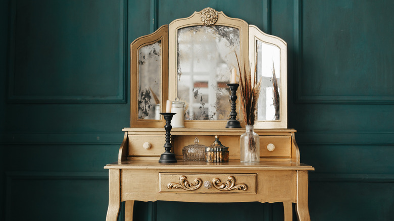 distressed mirrors on wooden desk