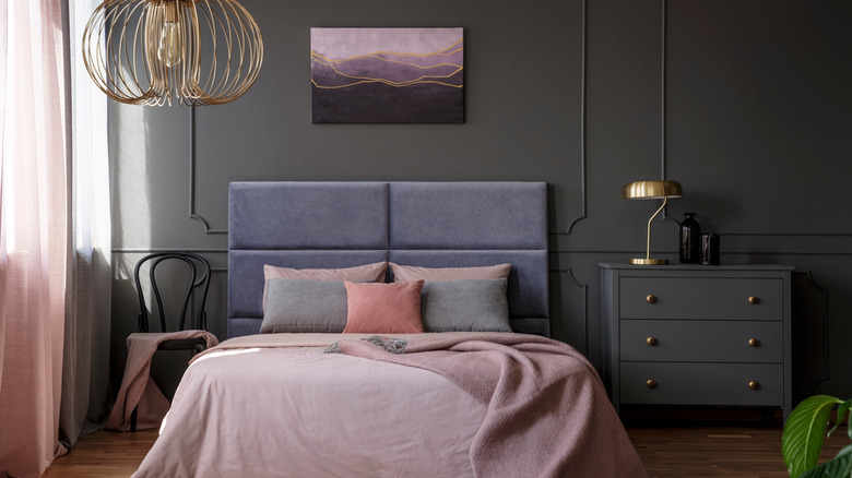 Bedroom with charcoal wall