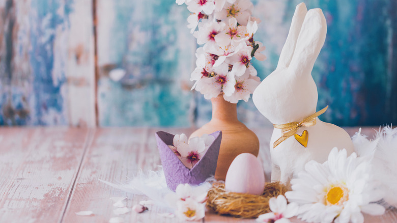 Easter bunny, egg, and flower decor