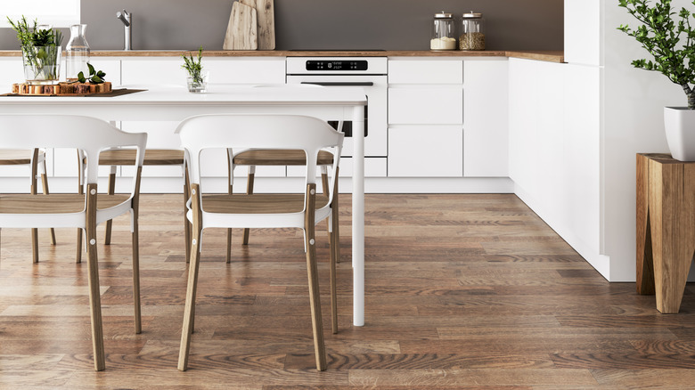 Kitchen interior with wood vinyl flooring