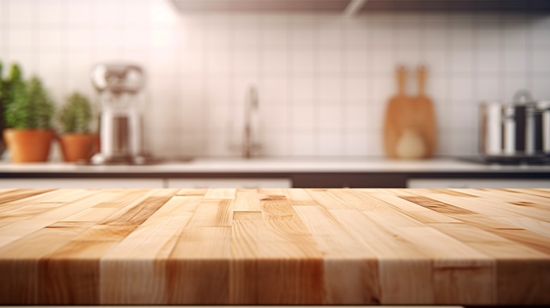 Butcher block countertop up-close