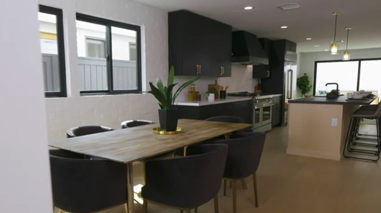 Kitchen with black cabinets 