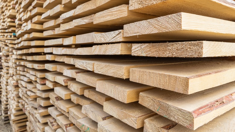 Lumber stacked at store