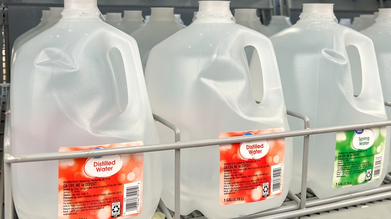 distilled water on grocery shelf