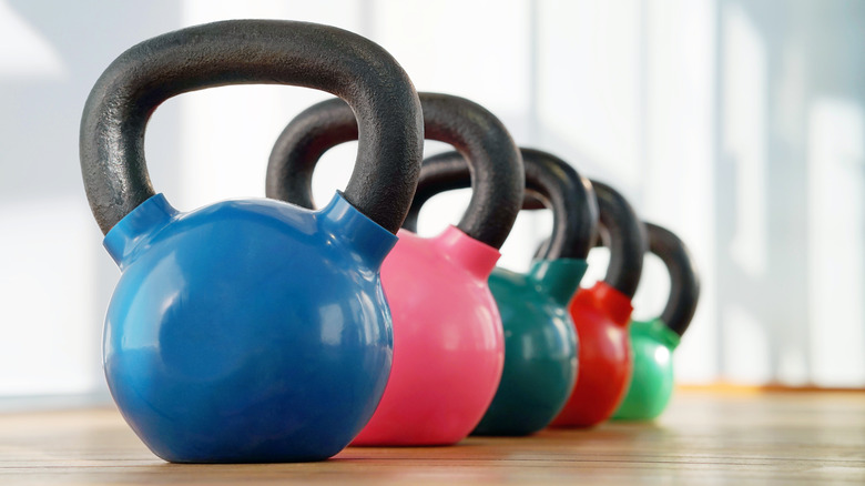 colorful kettle balls lined up