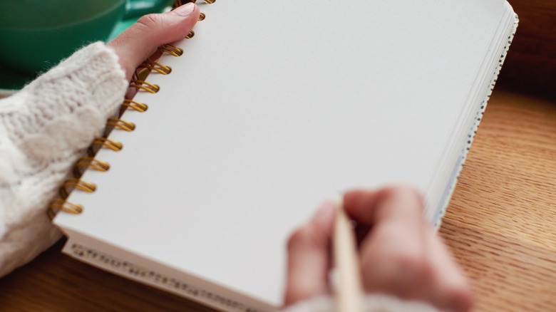 blank journal paper woman writing