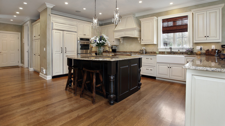 Large kitchen with marble island