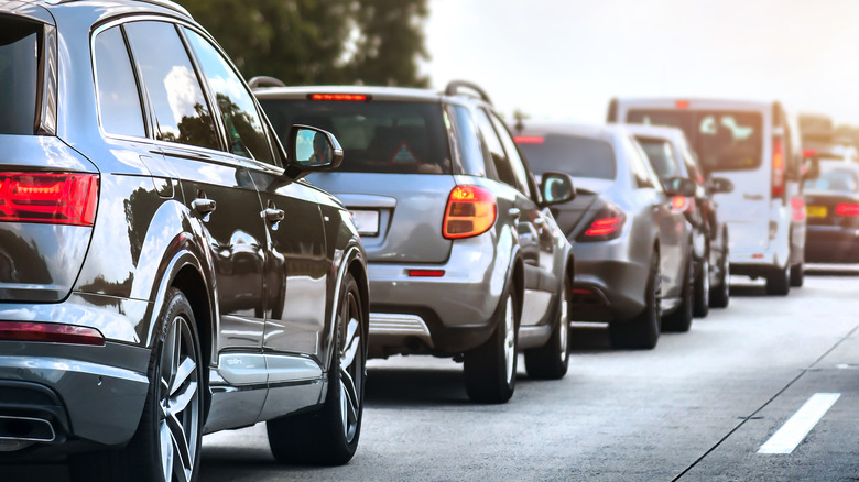 Line of cars in traffic